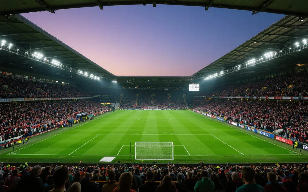 堪萨斯城球场内看台灯光与球迷助威，草坪与人潮形成强烈对比