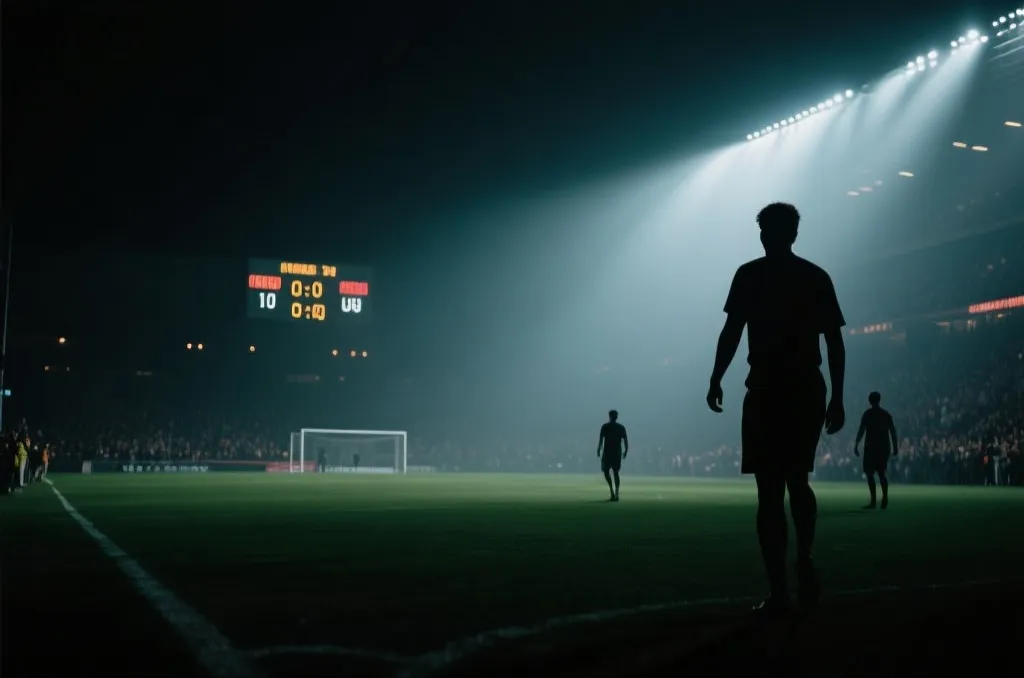 夜间球场补时进球与点球大战的紧张氛围示意